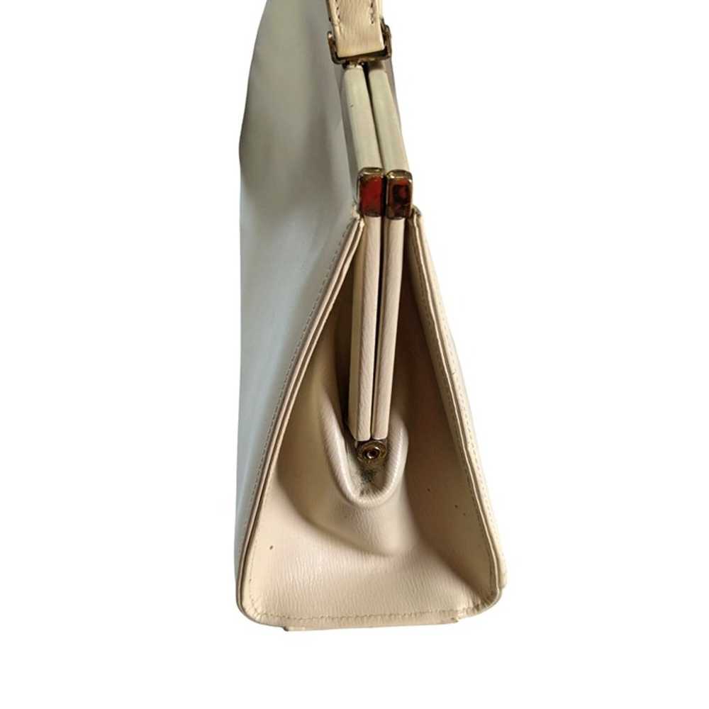 Vintage Dofan 1960s Cream Leather Handbag With Go… - image 2