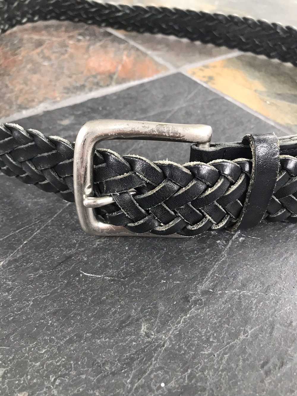 Vintage Vintage Black Leather Braided Silver Squa… - image 5