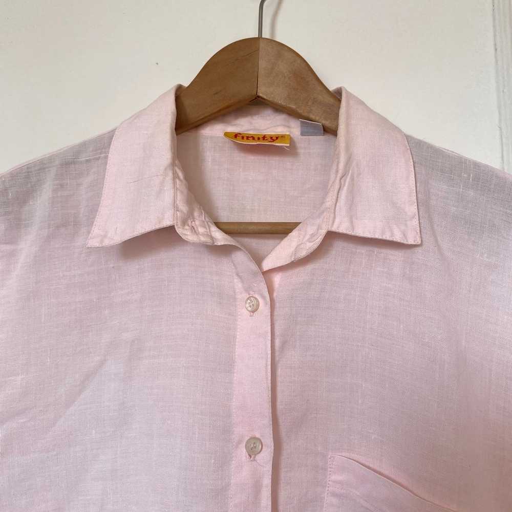 Vintage Pink Linen Collared Shirt Short Sleeve Sh… - image 2