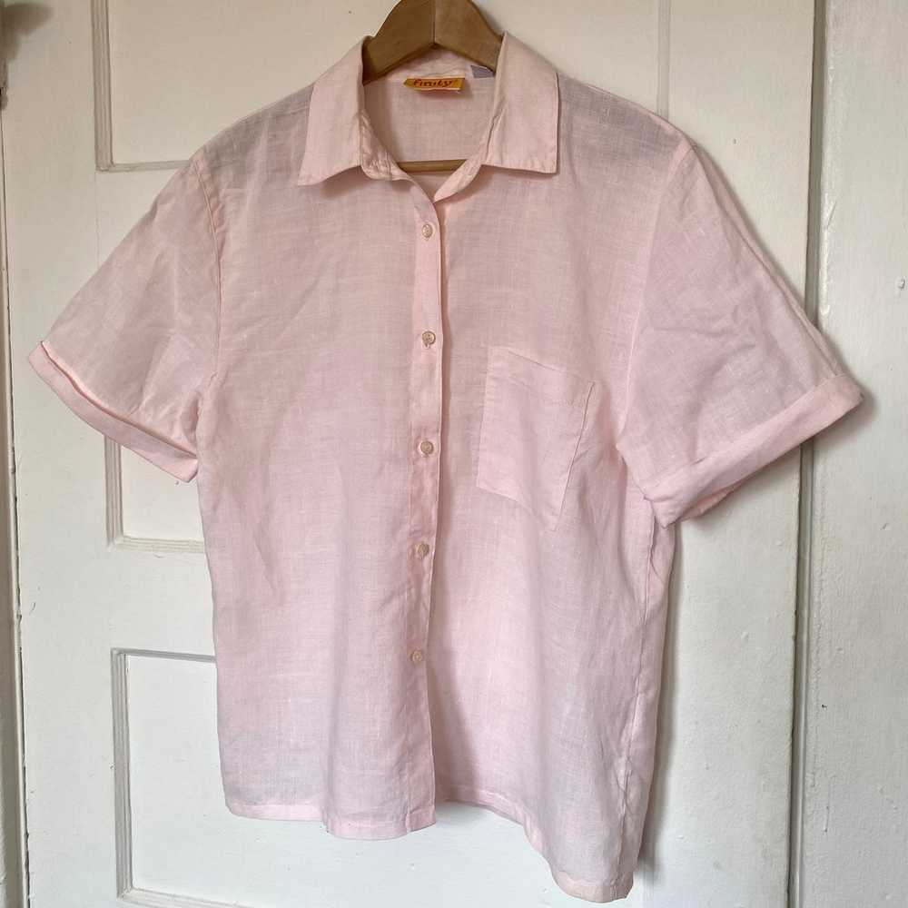 Vintage Pink Linen Collared Shirt Short Sleeve Sh… - image 3