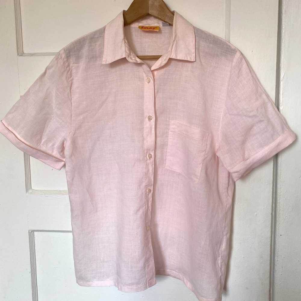 Vintage Pink Linen Collared Shirt Short Sleeve Sh… - image 4