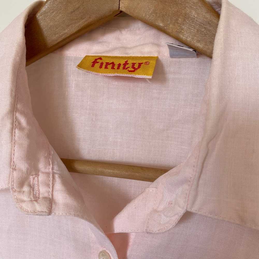 Vintage Pink Linen Collared Shirt Short Sleeve Sh… - image 5