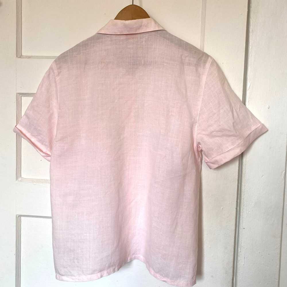 Vintage Pink Linen Collared Shirt Short Sleeve Sh… - image 6