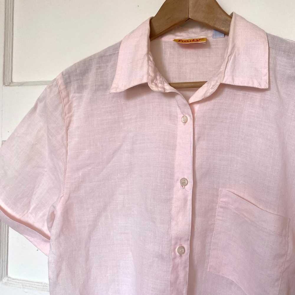 Vintage Pink Linen Collared Shirt Short Sleeve Sh… - image 9