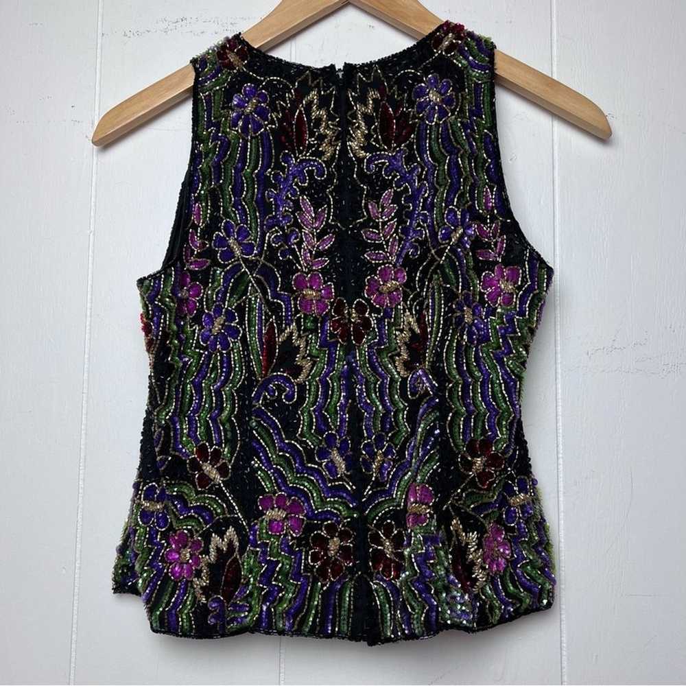 Vintage Black Gold Multi Floral Beaded Sleeveless… - image 10