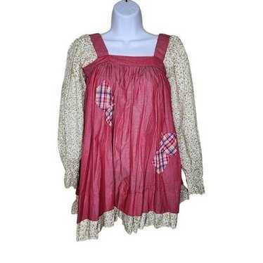 Vintage 70s Peasant Blouse Womens Size M Red Ivor… - image 1