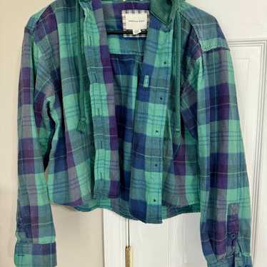 American Eagle Crop Hoodie Flannel - image 1