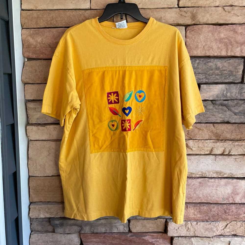 Johnny Was yellow vintage oversized T-shirt Women… - image 1