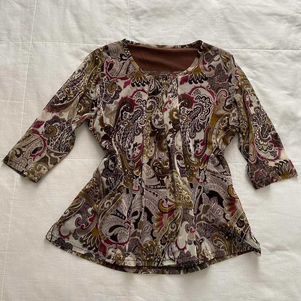 Japanese Vintage Paisley Patterned Mesh Top size … - image 1