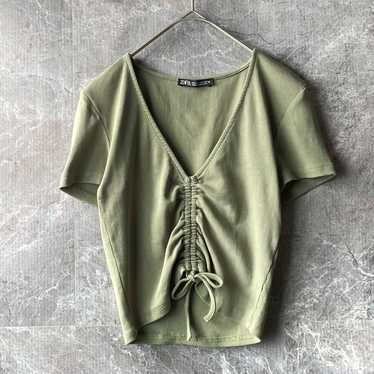 ZARA Gathered Detail Ribbed T-shirt Short Sleeve … - image 1