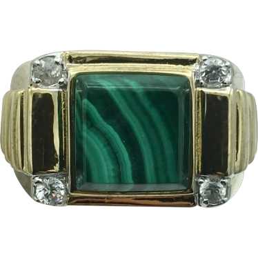 Sterling Silver Malachite and White Topaz Ring - image 1