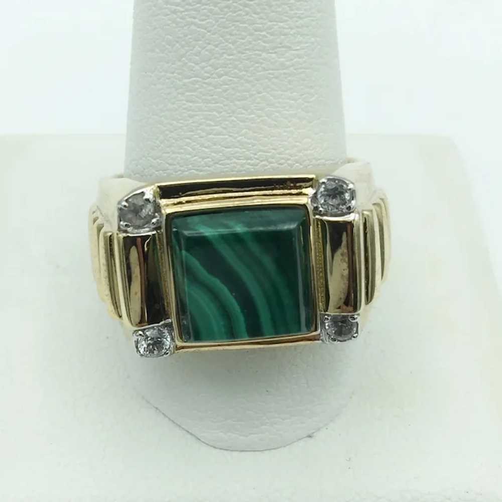 Sterling Silver Malachite and White Topaz Ring - image 2