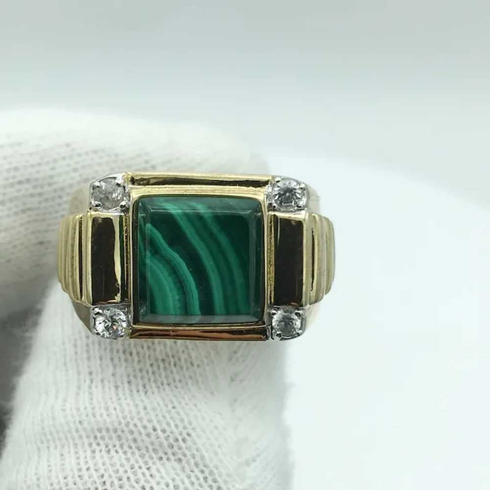 Sterling Silver Malachite and White Topaz Ring - image 6