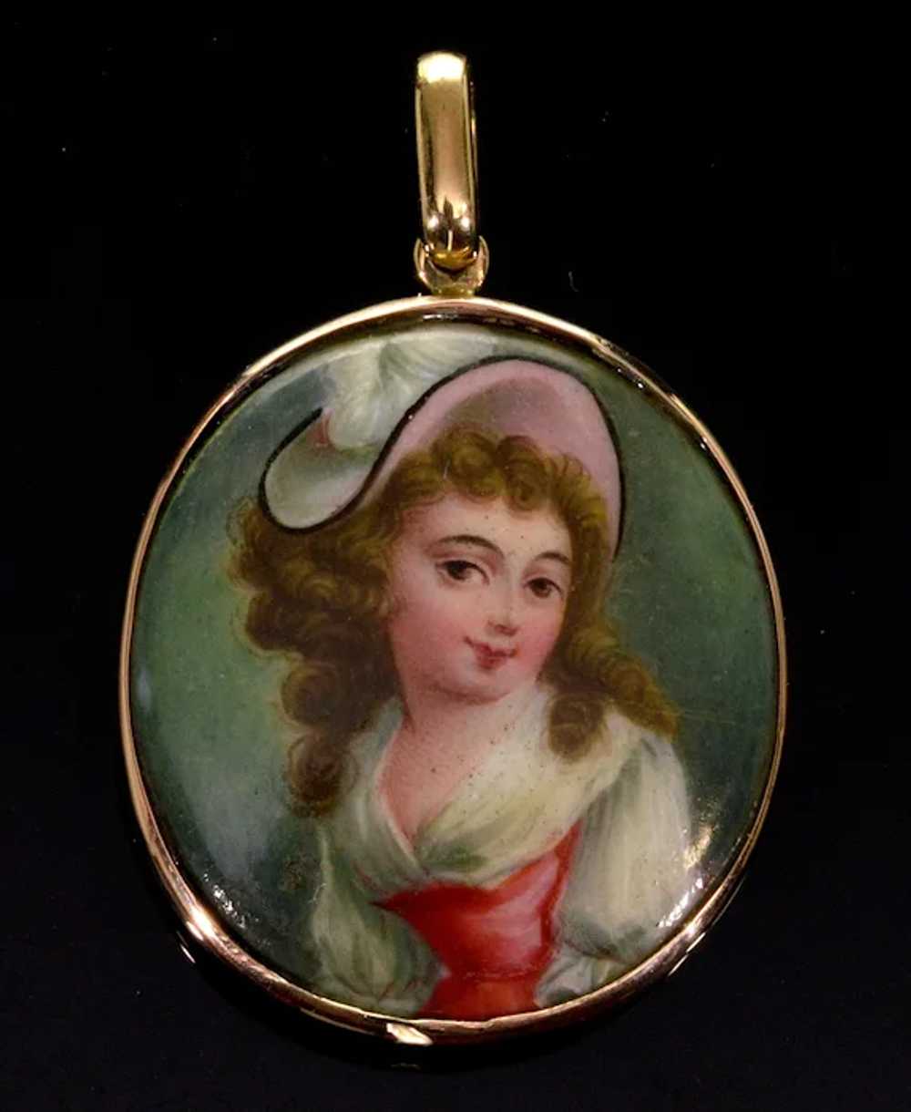 Antique Georgian 9K Gold Enamel Portrait Pendant … - image 2