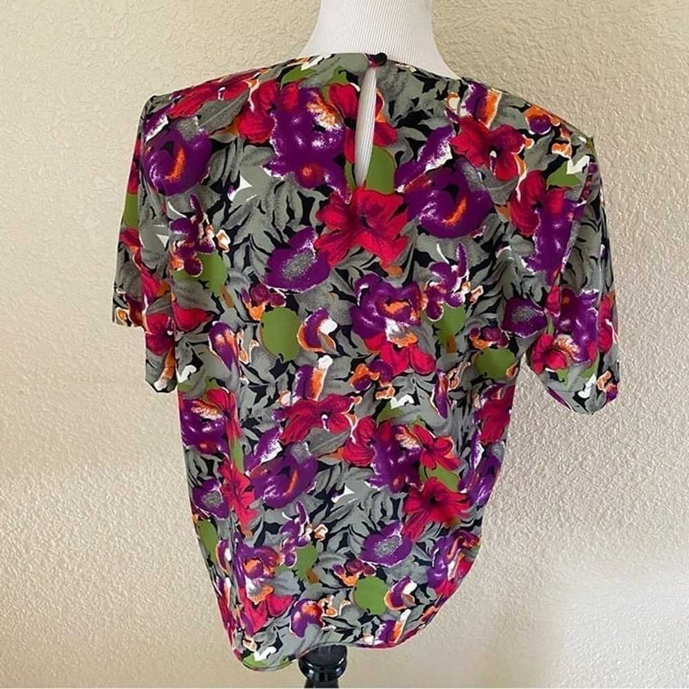 Notations Vintage 80s 90s Floral Satin Blouse Shi… - image 9