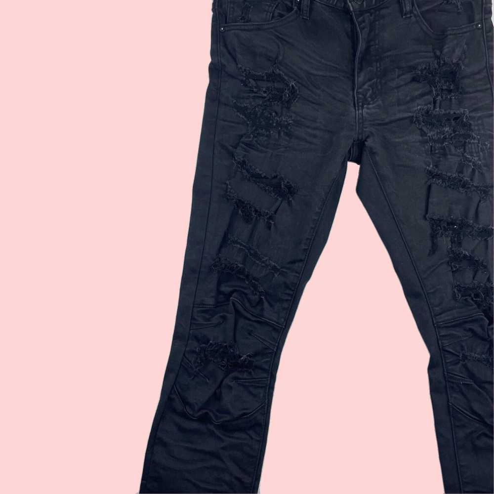 Vintage Black Distressed Moto Skinny Ripped Denim… - image 4