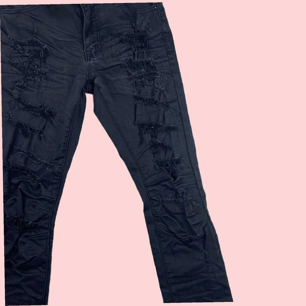 Vintage Black Distressed Moto Skinny Ripped Denim… - image 5