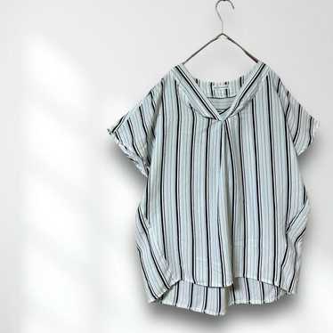 EM224【Arveve】Blouse V-neck Stripe White Natural