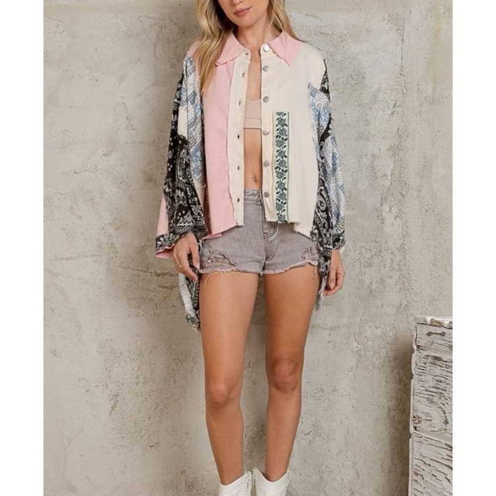 POL boho Patchwork  Button Down Oversized - image 1