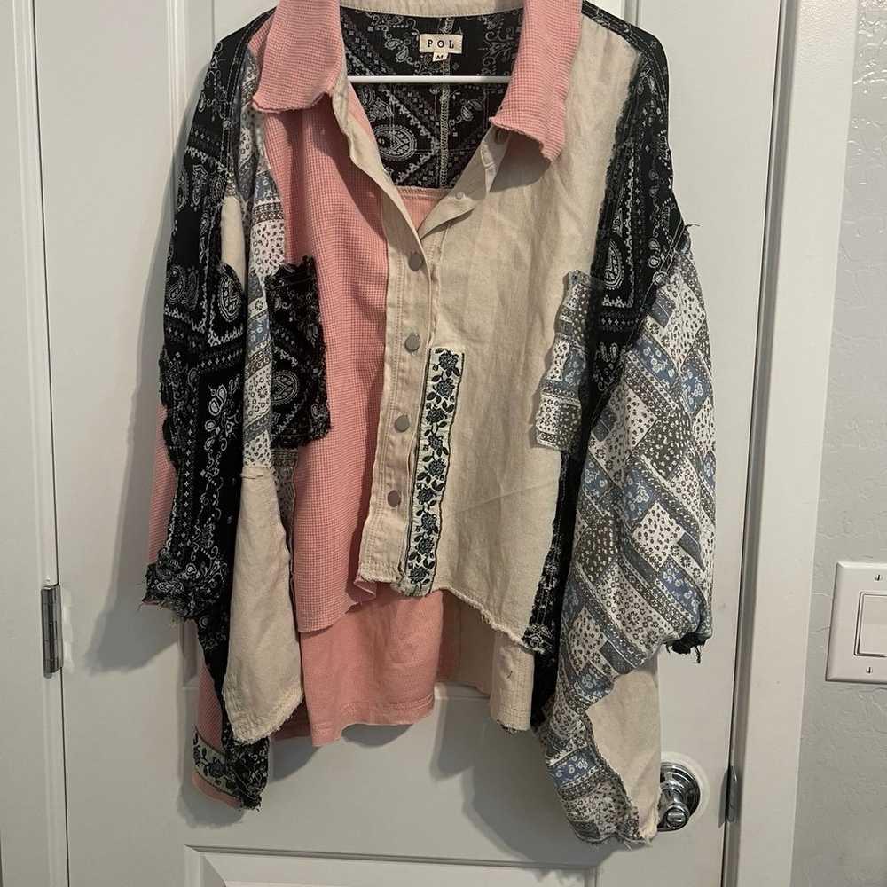 POL boho Patchwork  Button Down Oversized - image 3