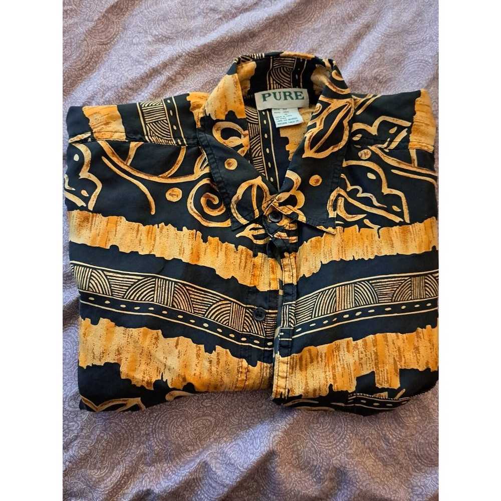 Pure 100% Silk Black and Gold Shirt Size M - image 3