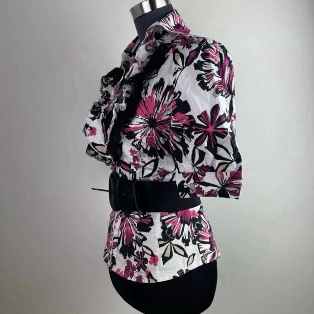 Floral Print Collar Belted Pink Multicolor Ruffle… - image 7