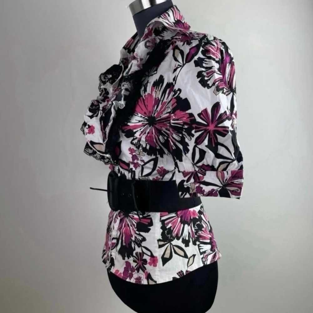 Floral Print Collar Belted Pink Multicolor Ruffle… - image 8