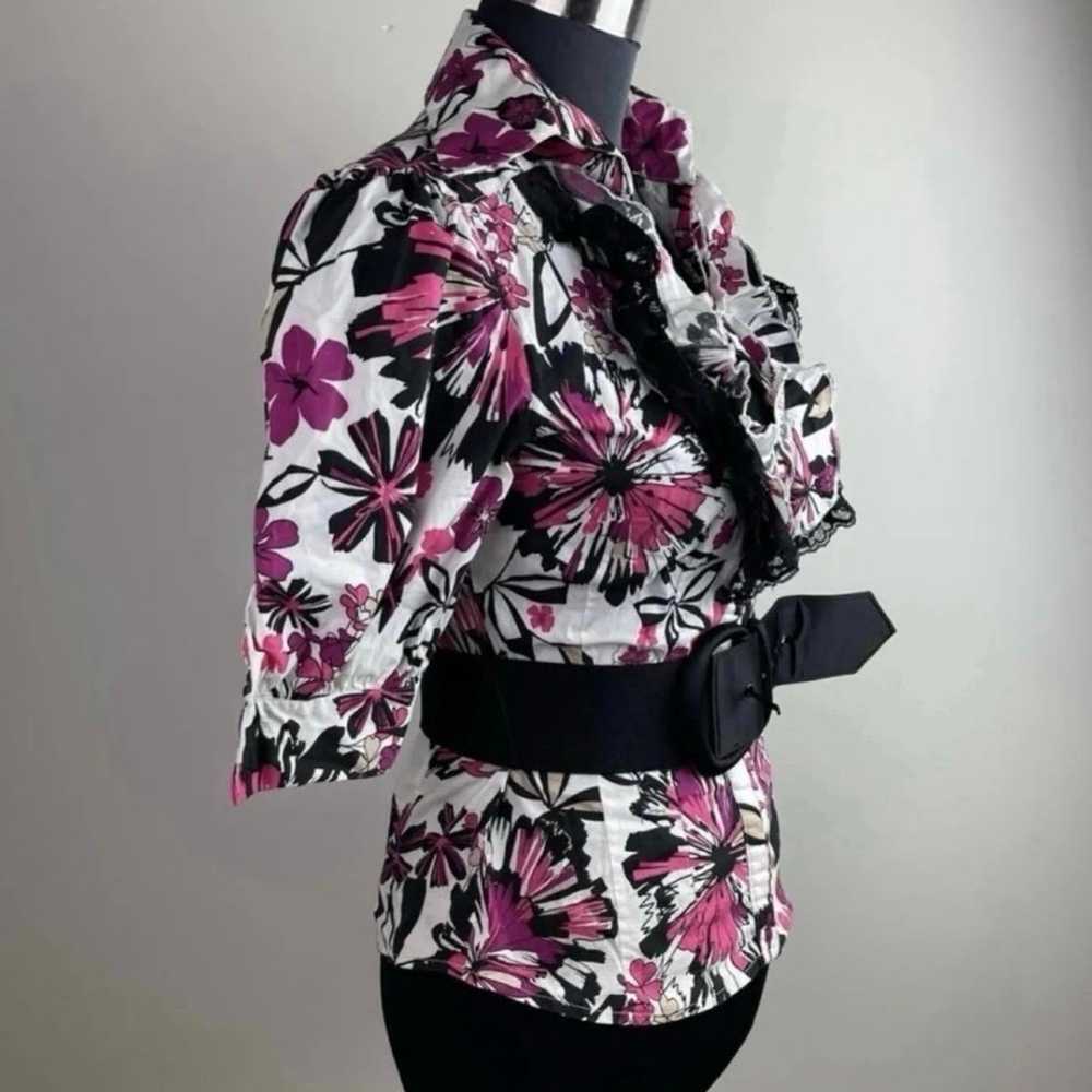 Floral Print Collar Belted Pink Multicolor Ruffle… - image 9