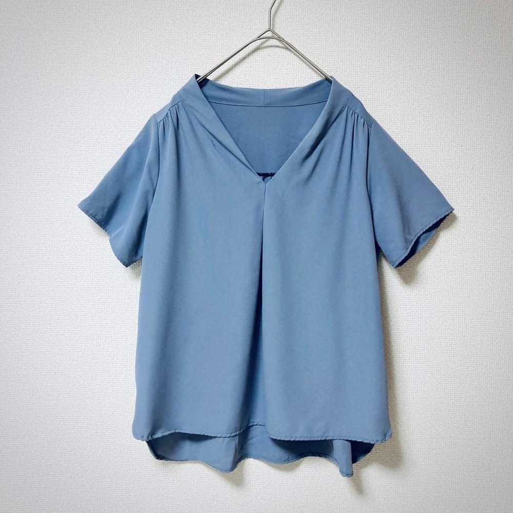 Tops (M) 38 Short sleeve Blue Chiffon Women's Vin… - image 1