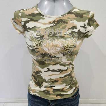 y2k gal grunge camouflage camo logo lame heart fe… - image 1