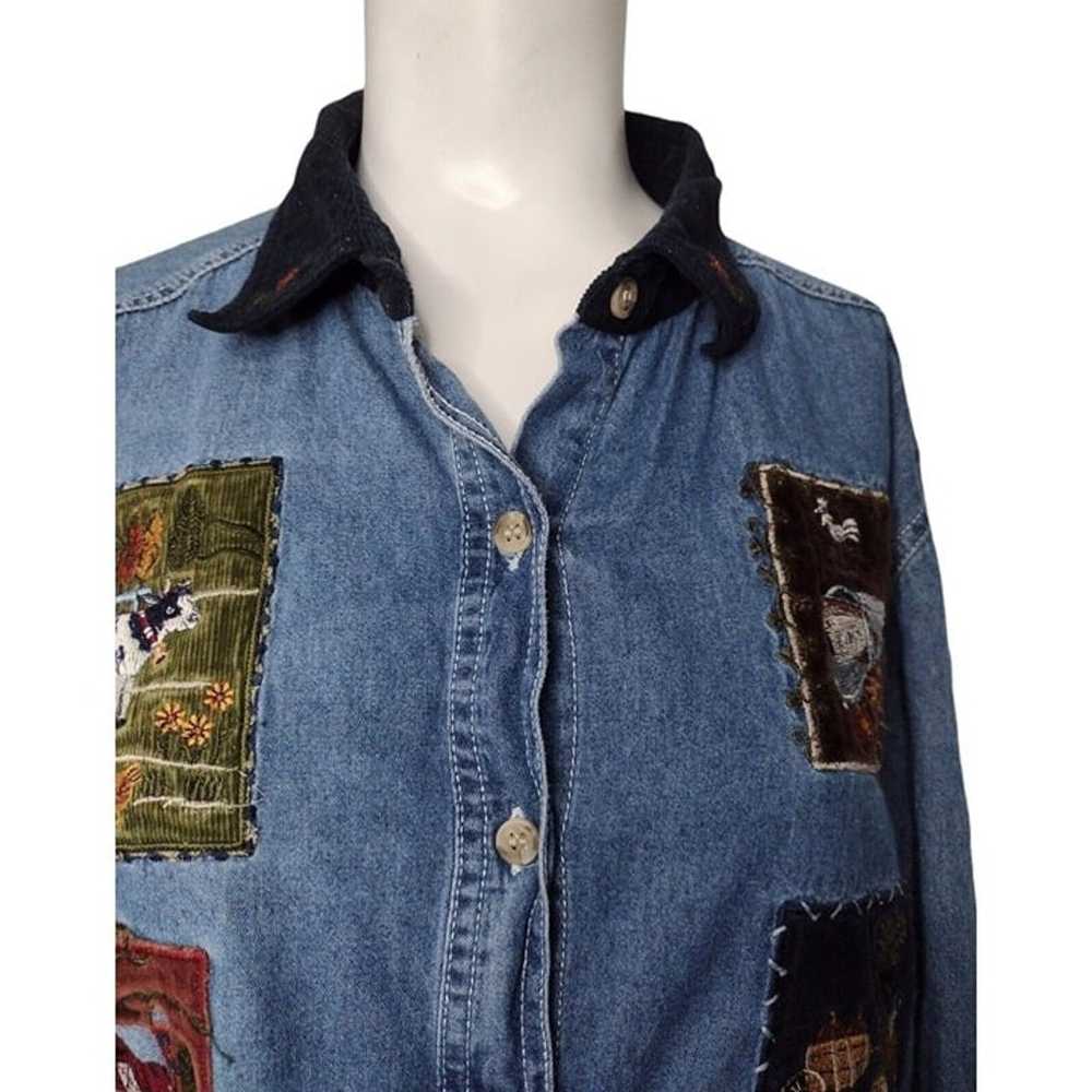 Vtg Bobbie Brooks Denim Patchwork Fall Button Shi… - image 2