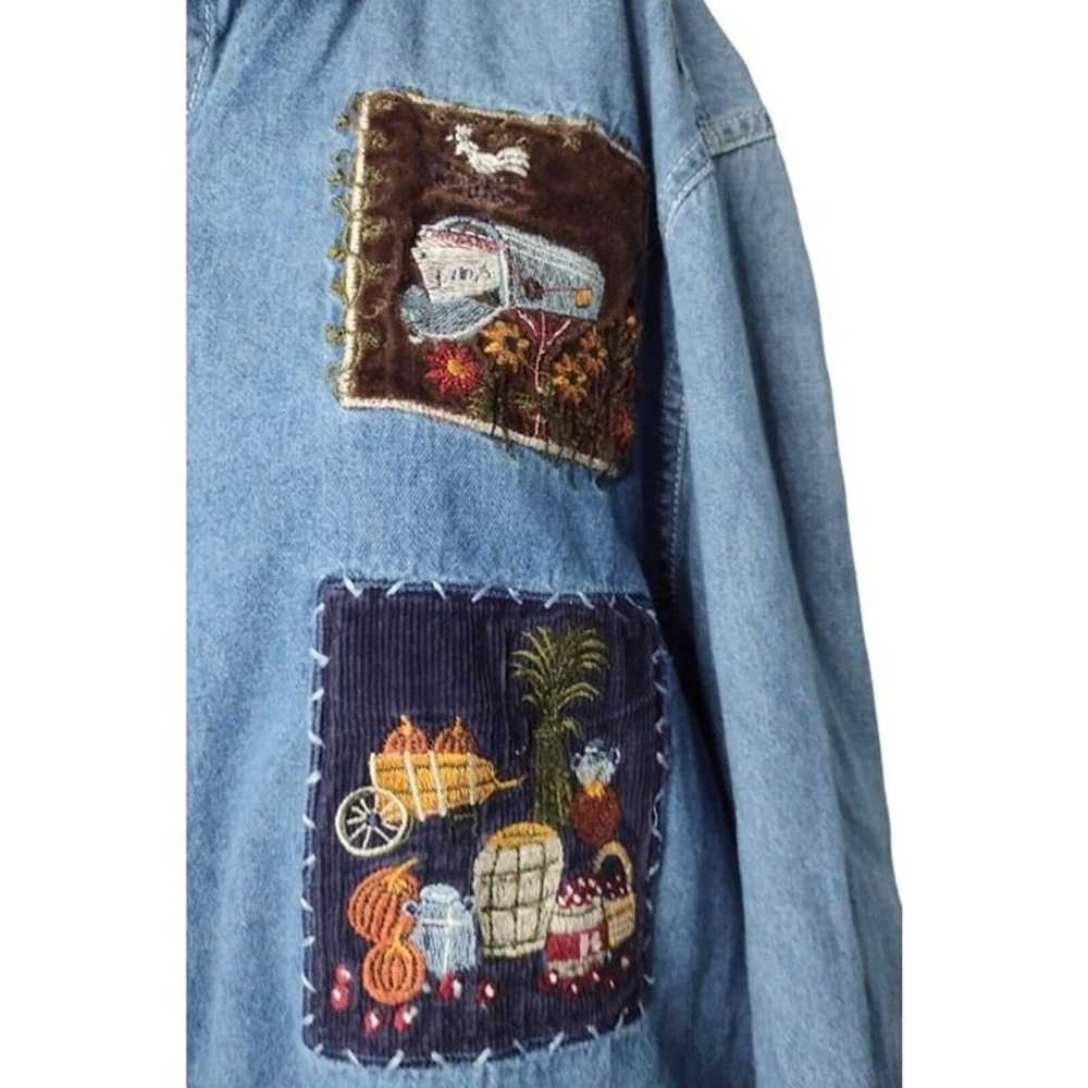 Vtg Bobbie Brooks Denim Patchwork Fall Button Shi… - image 3