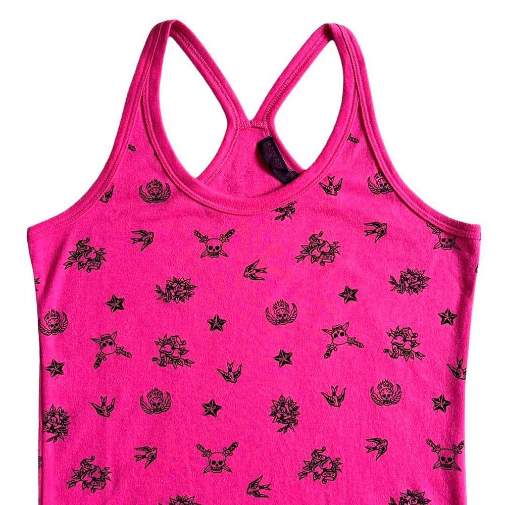 00s Y2K Tattoo Skull Pattern Tank Top Pink Gal Gr… - image 2