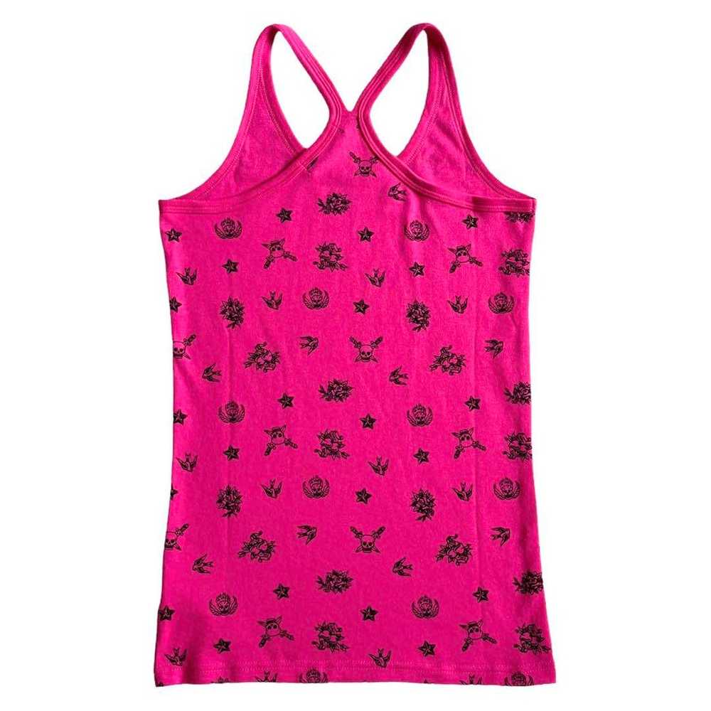 00s Y2K Tattoo Skull Pattern Tank Top Pink Gal Gr… - image 4