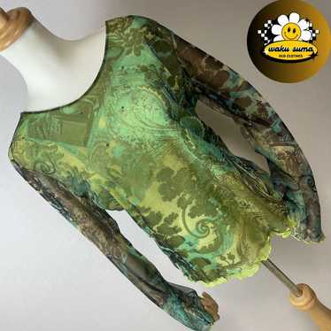 Vintage chiffon tunic in green with lurex sparkle… - image 1