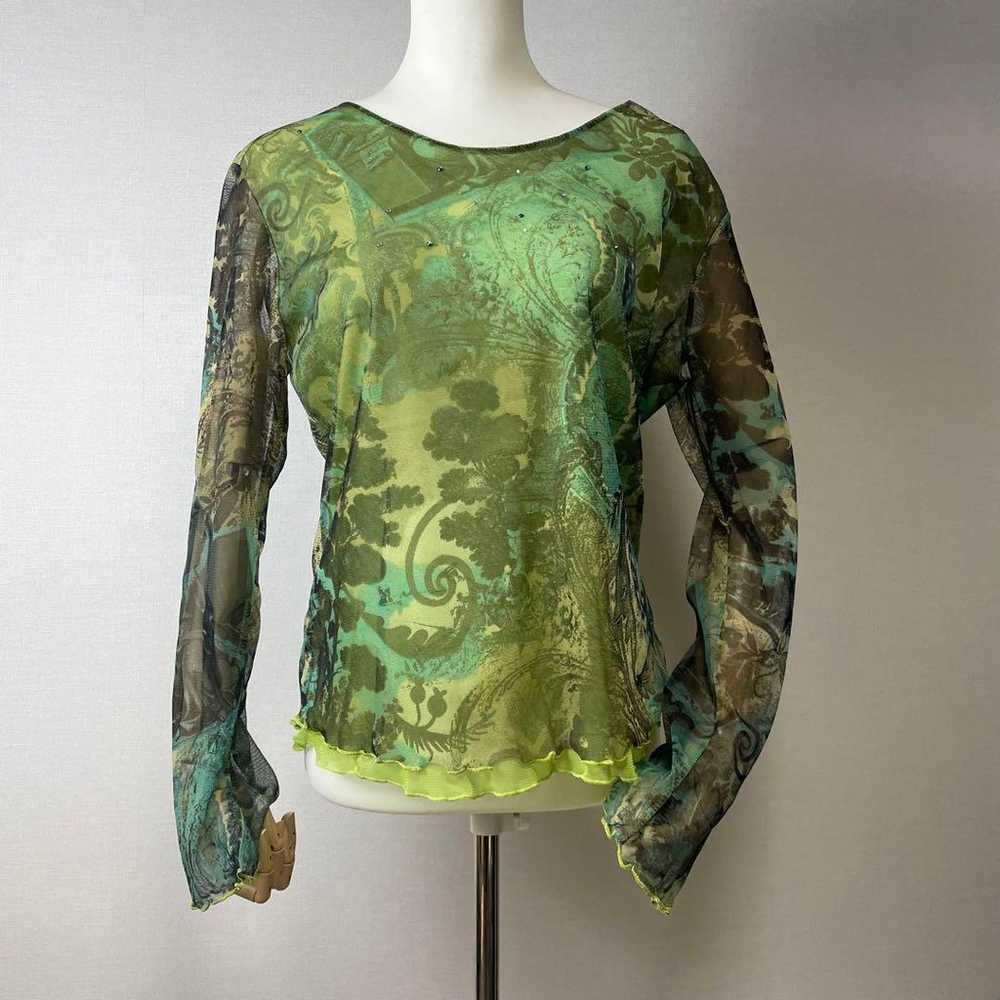 Vintage chiffon tunic in green with lurex sparkle… - image 2