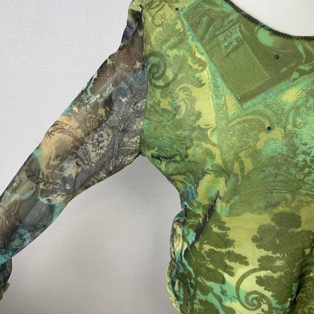 Vintage chiffon tunic in green with lurex sparkle… - image 3