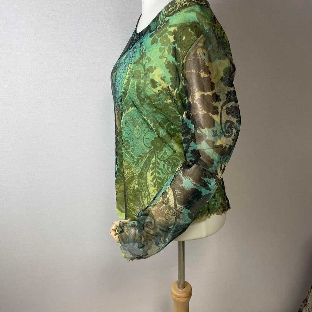 Vintage chiffon tunic in green with lurex sparkle… - image 6