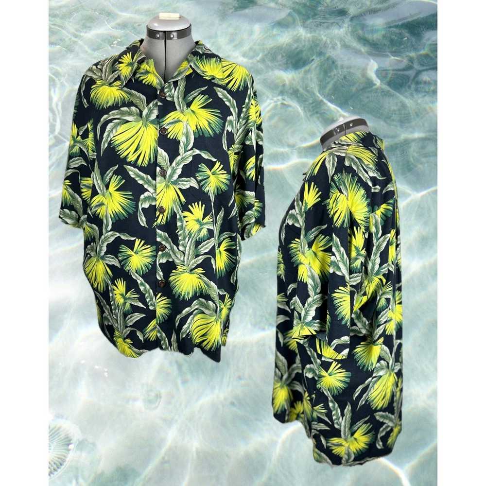 Vintage Old Maui Lime Green Leafy Palm s on Black… - image 1