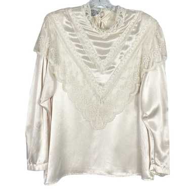 SONYA RATAY Top 14 Vintage Satin Ivory Lace Croch… - image 1