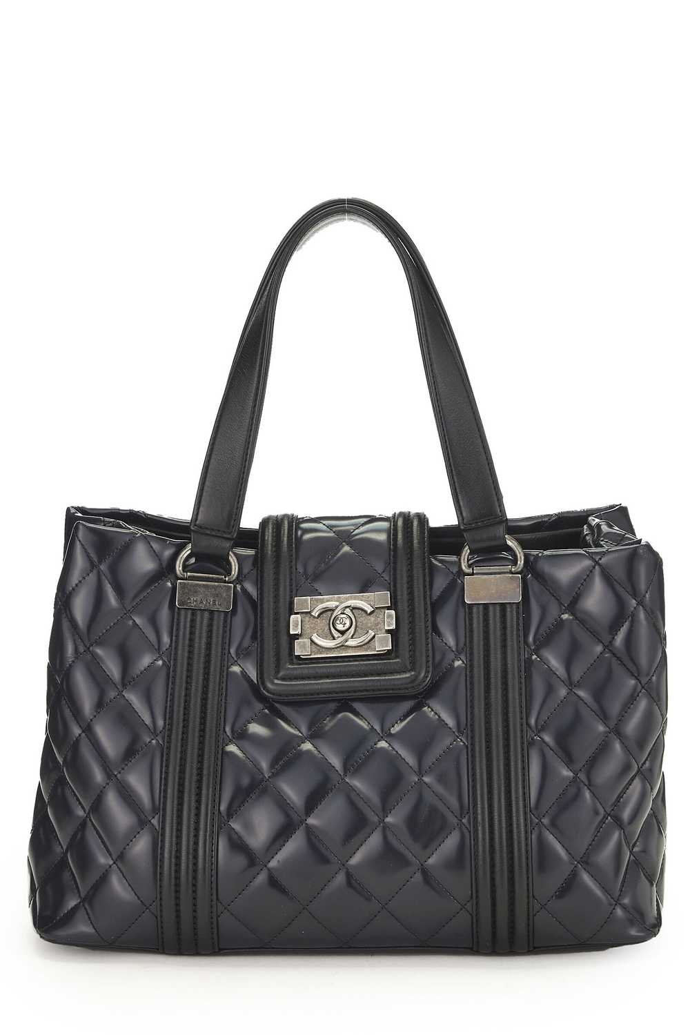 Navy Quilted Patent Leather Boy Tote Medium - image 1