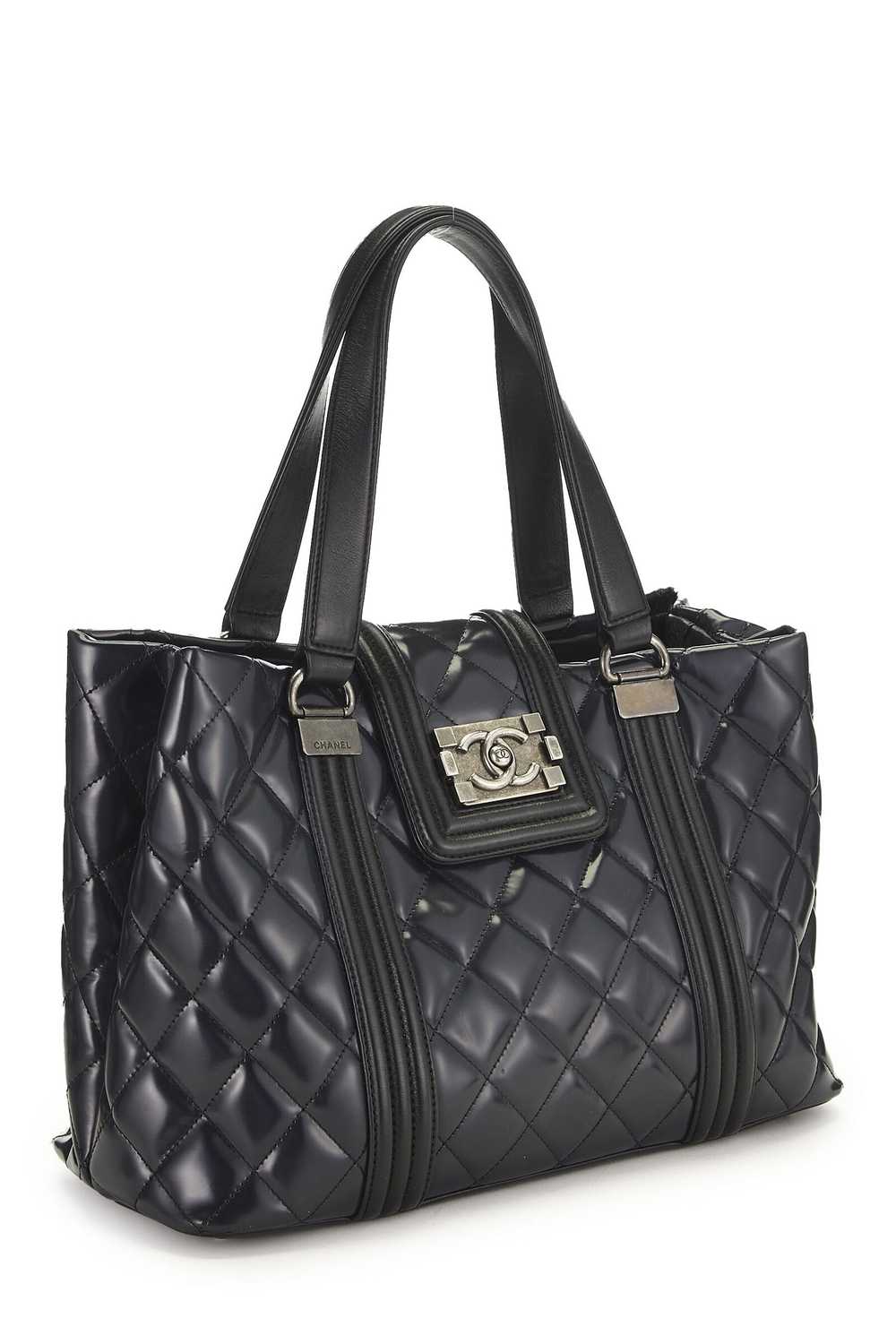 Navy Quilted Patent Leather Boy Tote Medium - image 2