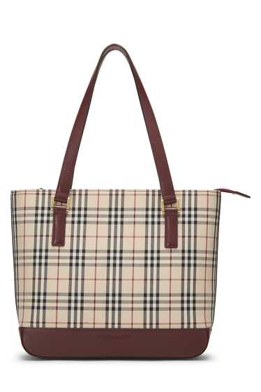 Burgundy Jacquard Check Zip Tote Small