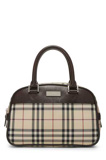 Brown Check Nylon Bowler Handbag Small - image 1