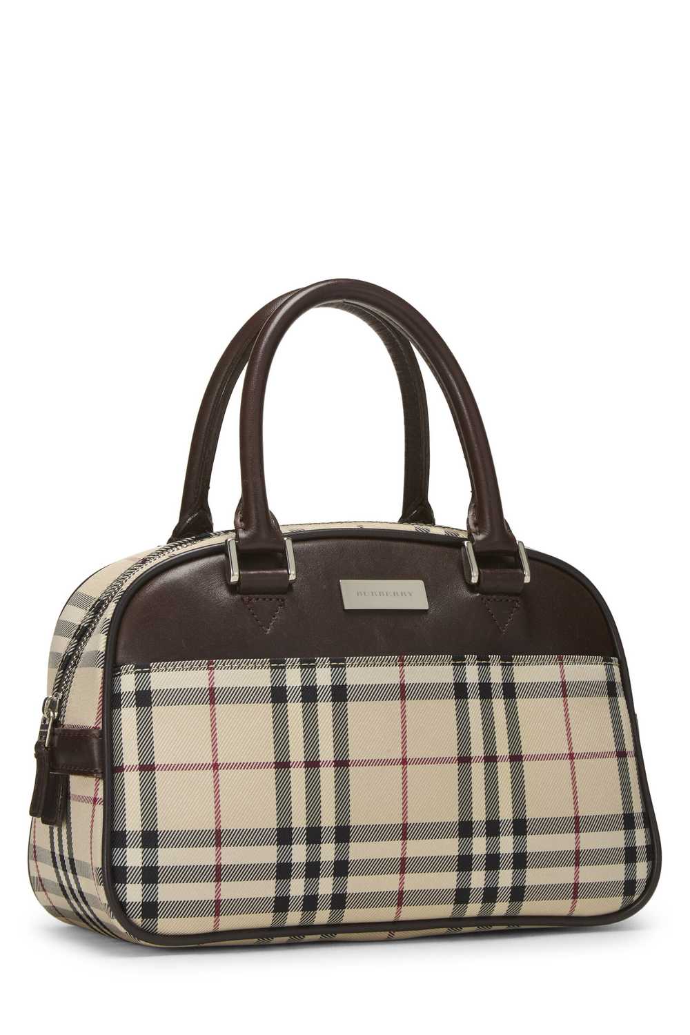 Brown Check Nylon Bowler Handbag Small - image 2