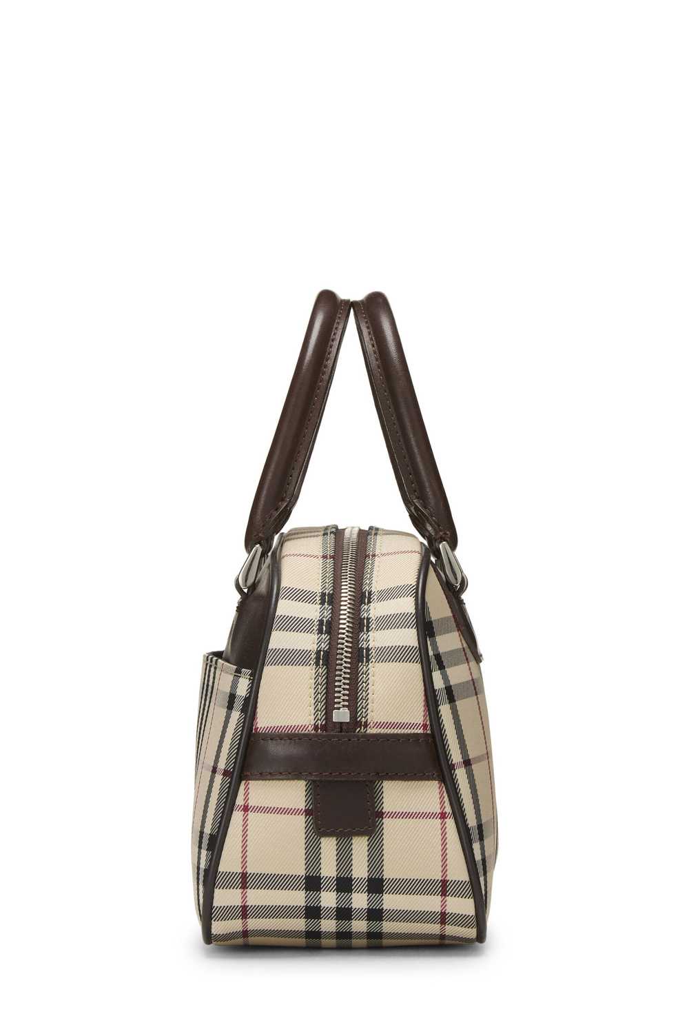 Brown Check Nylon Bowler Handbag Small - image 3