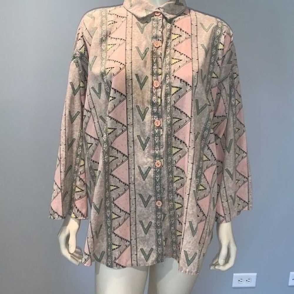 Vintage Pastel Aztec Funky Print Oversized Button… - image 11