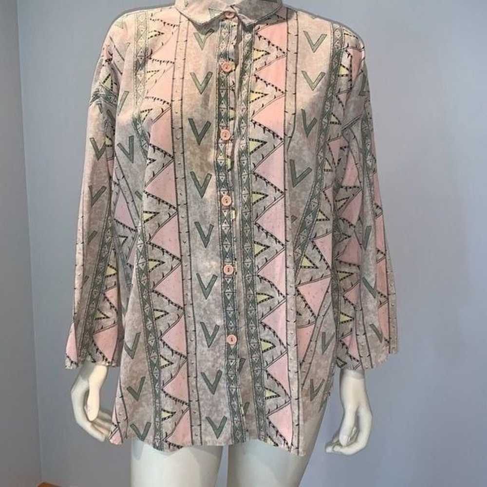 Vintage Pastel Aztec Funky Print Oversized Button… - image 1