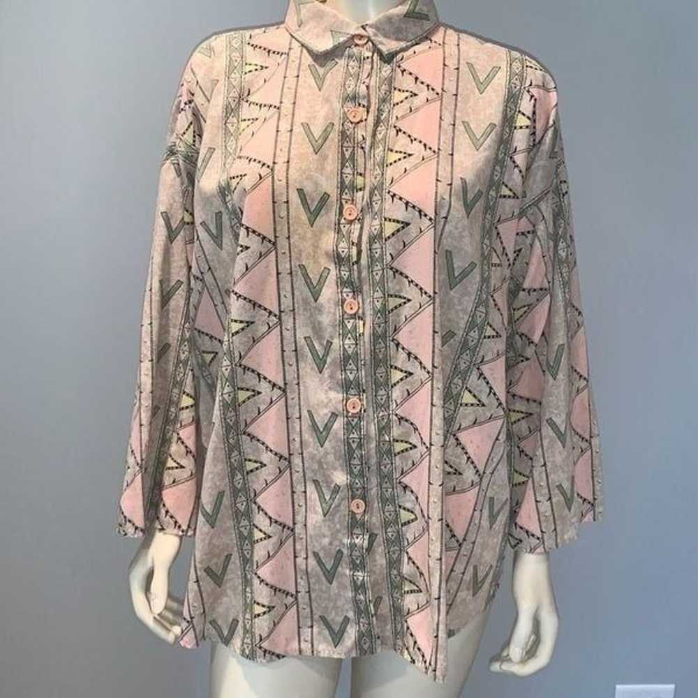 Vintage Pastel Aztec Funky Print Oversized Button… - image 2