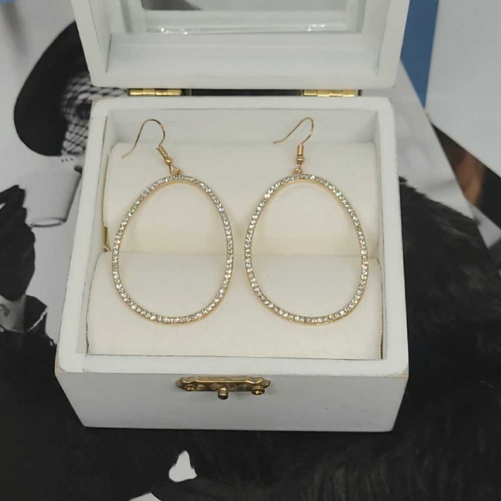 Vintage Pave Set Crystal Gold Irregular Hoop Earr… - image 10